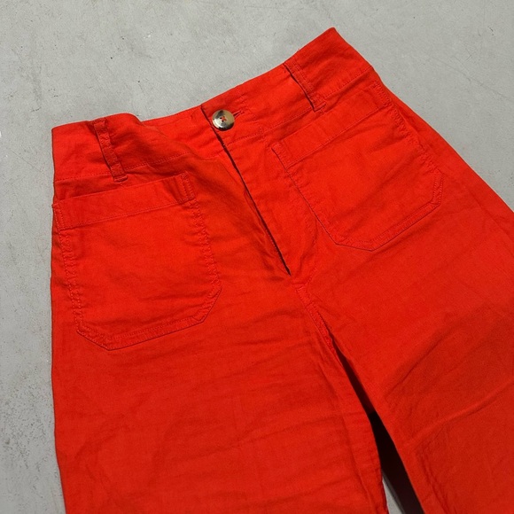 Maeve Anthropologie Colette Cropped Wide-Leg Pants Linen Edition Size 26 Orange - Picture 2 of 8